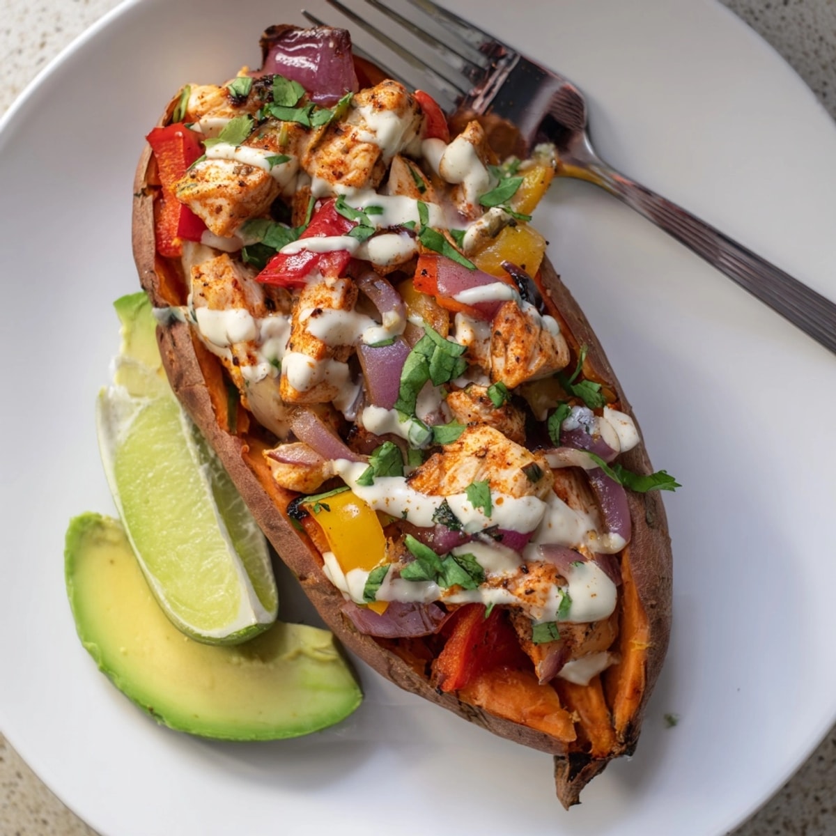 Homemade Cajun Chicken Sweet Potato Boats, ready to serve, a flavorful gluten-free dinner.