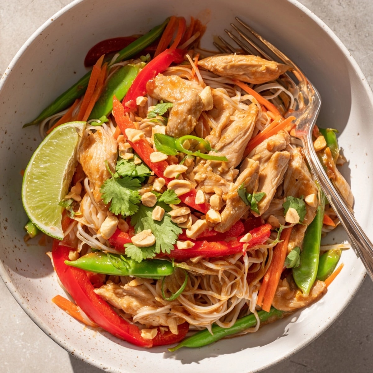 Vibrant Thai Chili Chicken Noodle Bowls, glistening with sauce and garnished with fresh cilantro.