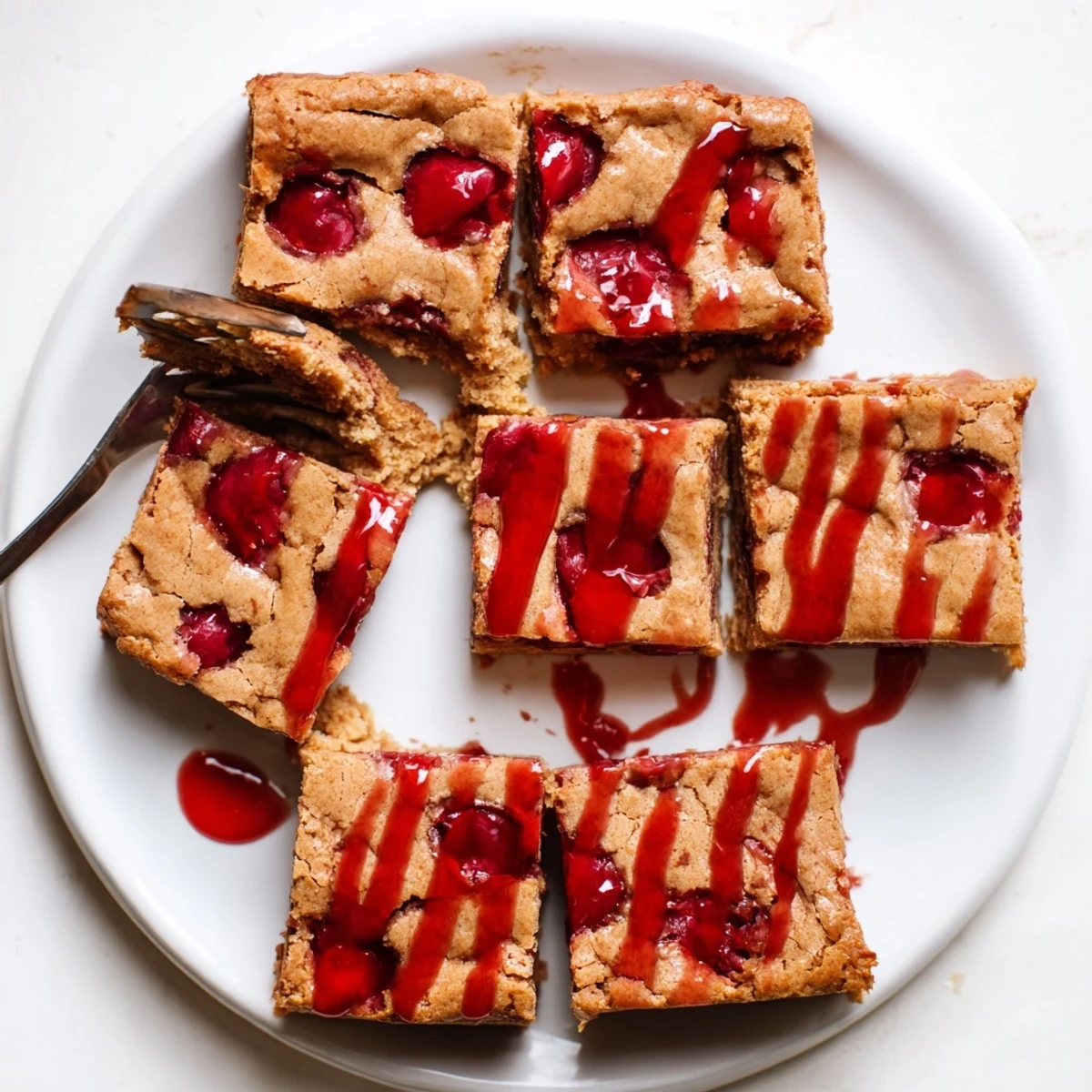 Chewy Cherry Cola Blondie Cookie Bars with sweet cherry glaze, perfect for dessert lovers.  