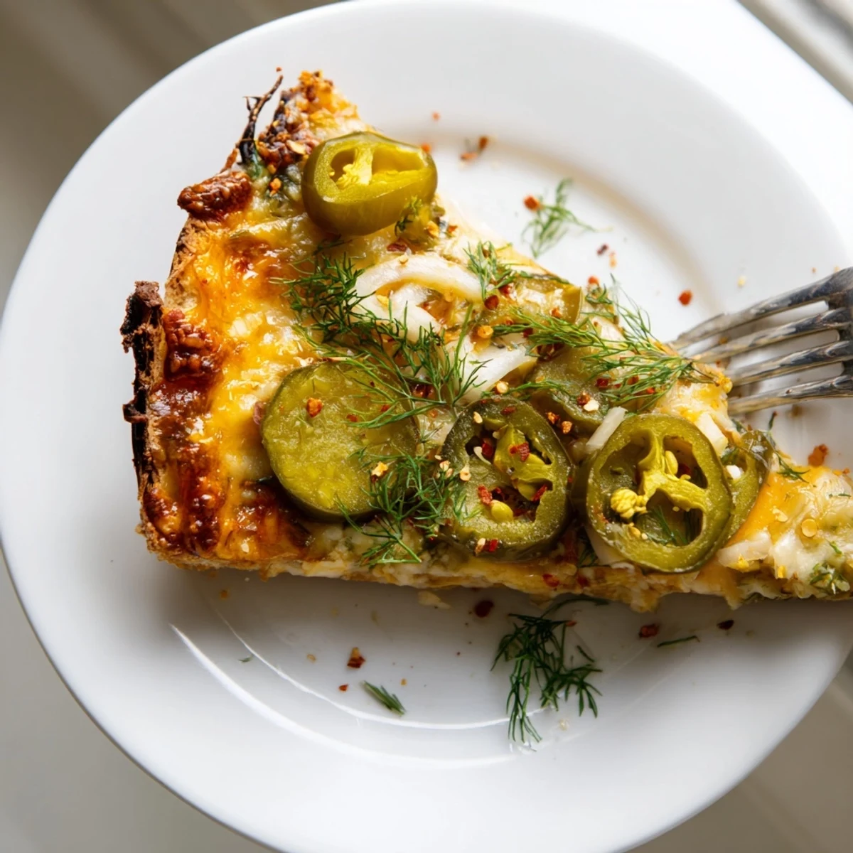 Bold Cheesy Jalapeño Pickle Pizza Pie, served hot with ranch dressing on the side.