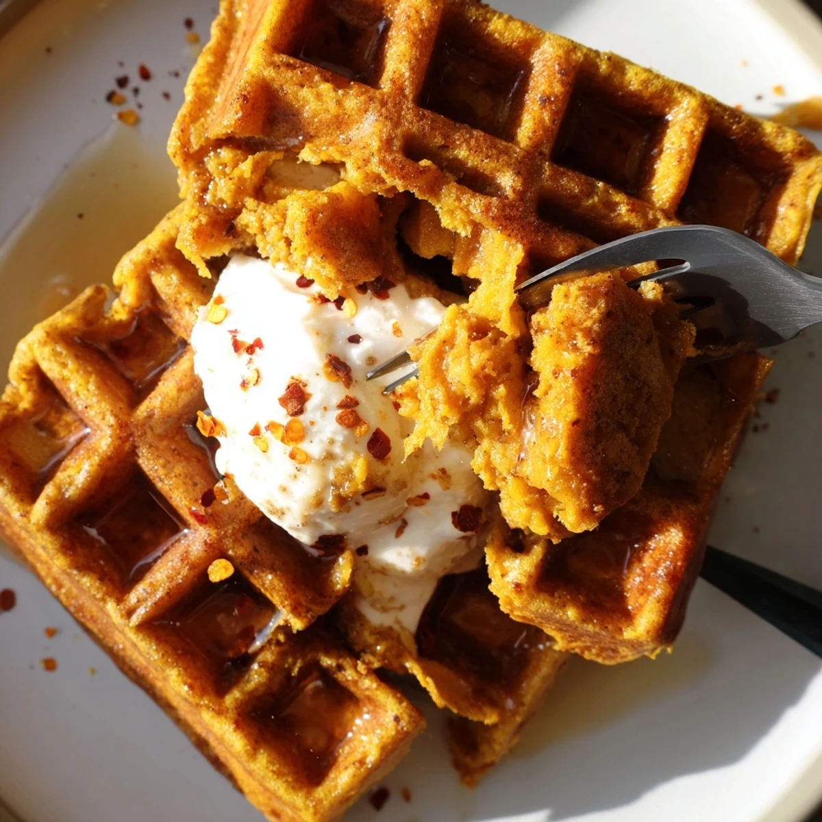 Deliciously fluffy Spicy Pumpkin Buttermilk Waffles, perfect for autumn brunch gatherings.
