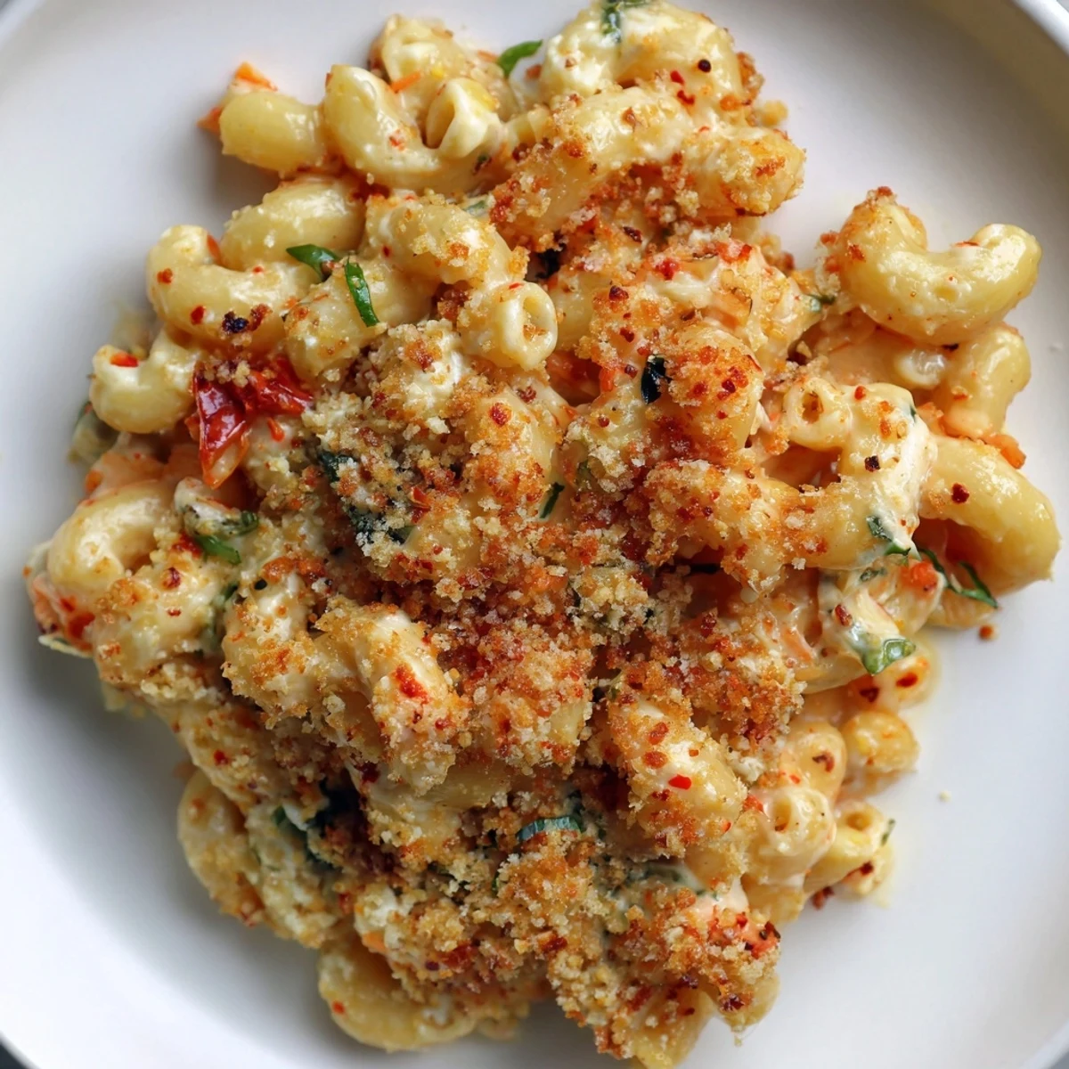 Vibrant Spicy Kimchi Mac & Cheese, a fusion dish perfect for cozy nights.  