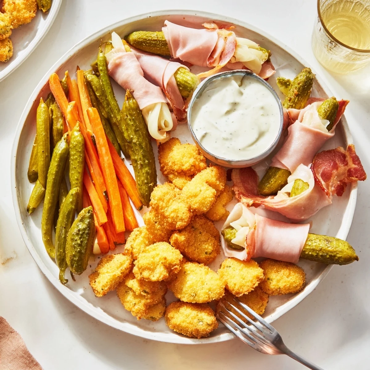 Tangy and crunchy pickle lovers meal featuring assorted pickled vegetables and bites.  