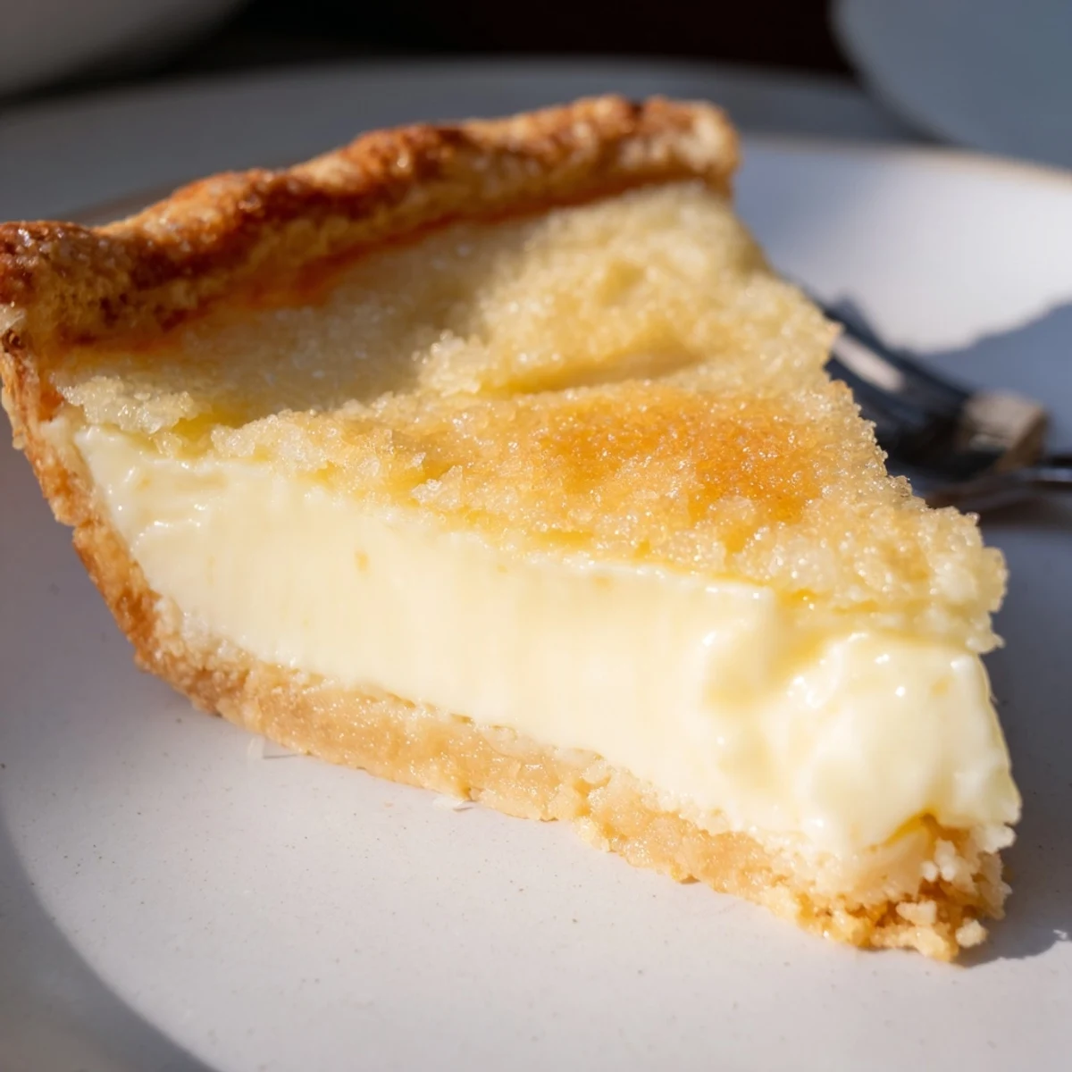 Delicious Water Pie, featuring buttery layers and a hint of vanilla flavor, ready to serve.  