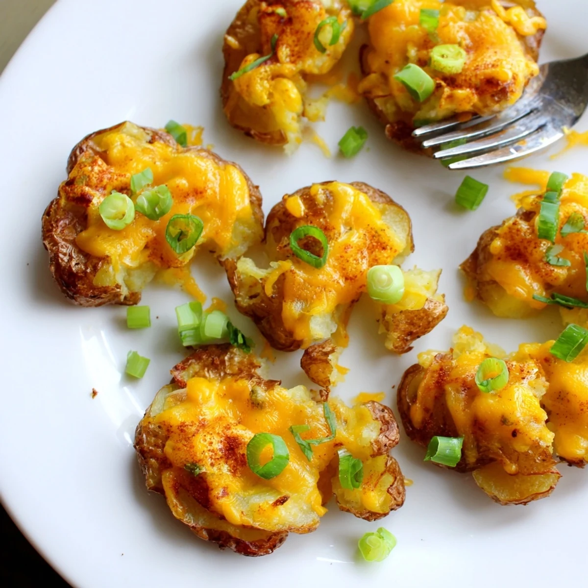 Savory smashed green onion potato bombs, perfect for dipping in sour cream.
