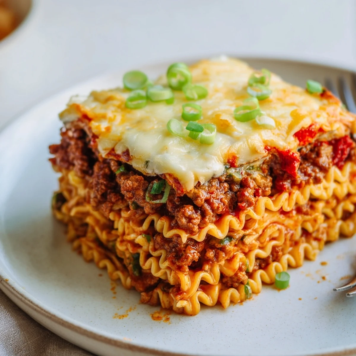 Spicy Ramen Lasagna bursts with flavors from creamy cheese and spicy sauce layers.  