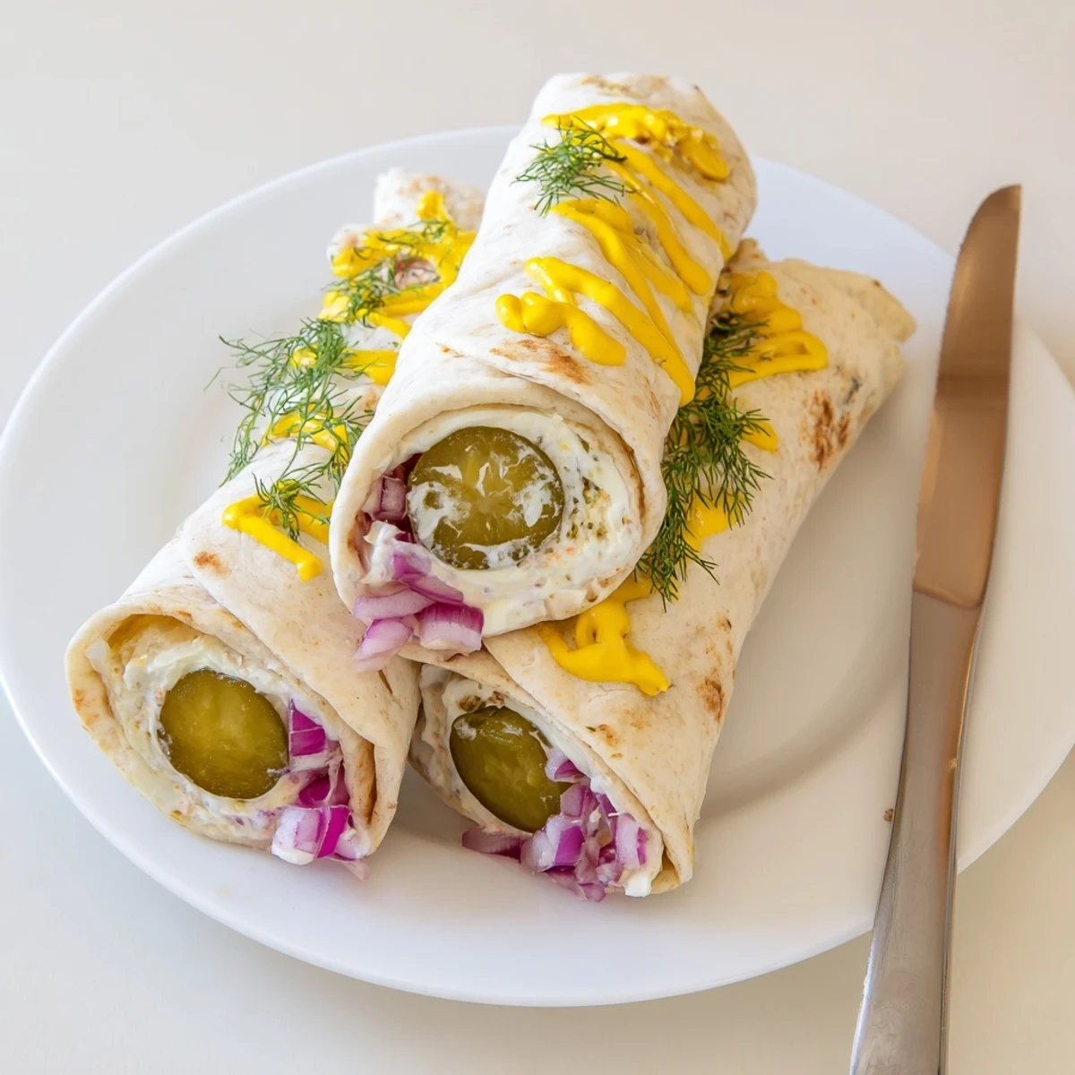 Delicious pickle-in-a-blanket rolls wrapped in tortillas, easy and fun appetizer.  