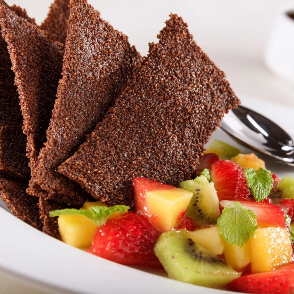 Crispy Dessert Chips & Salsa with colorful fruit topping, perfect for sweet cravings.  