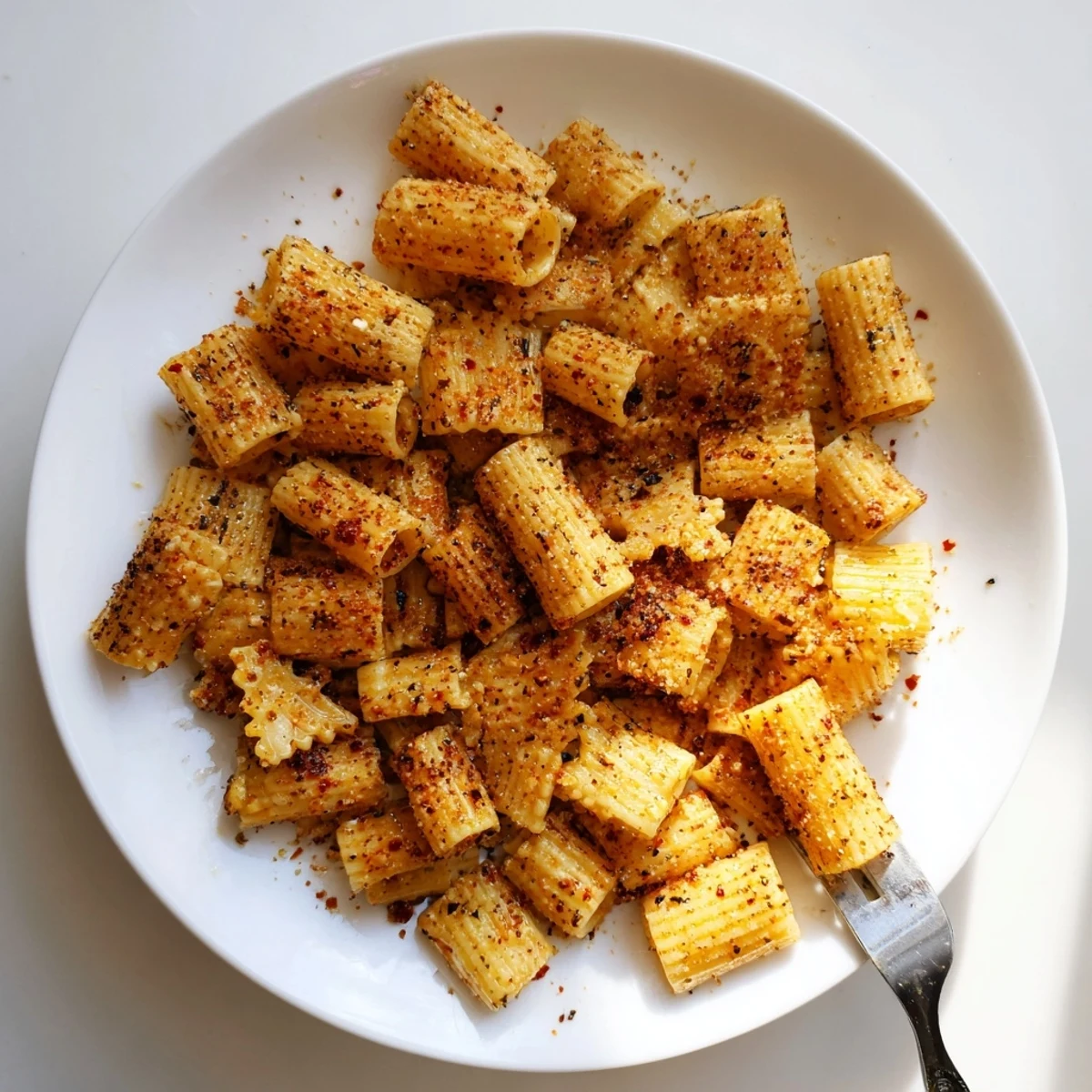 Golden, crunchy pasta chips sprinkled with garlic and smoked paprika, deliciously addictive.
