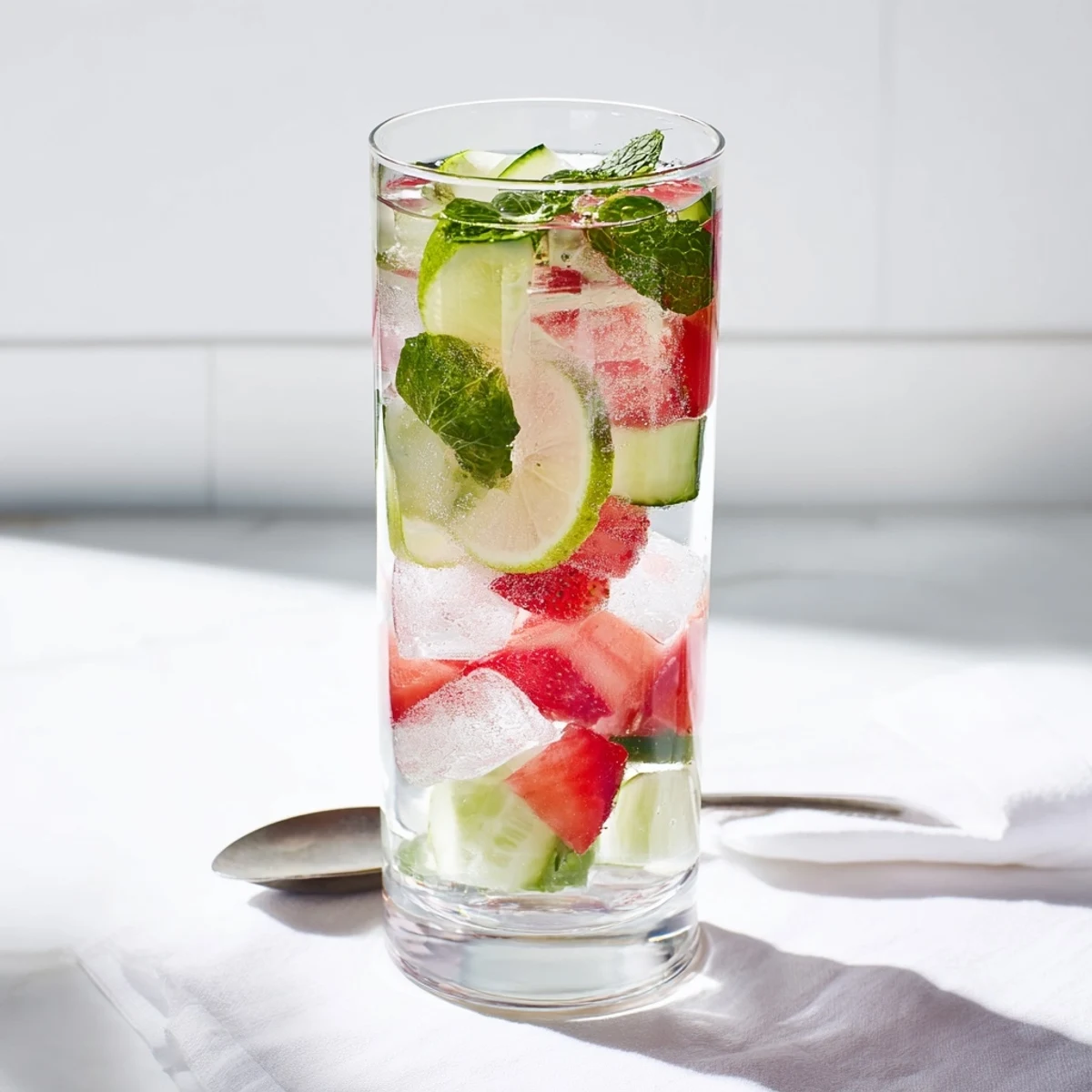 Vibrant water-based mocktails infused with mint, strawberries, and citrus slices.
