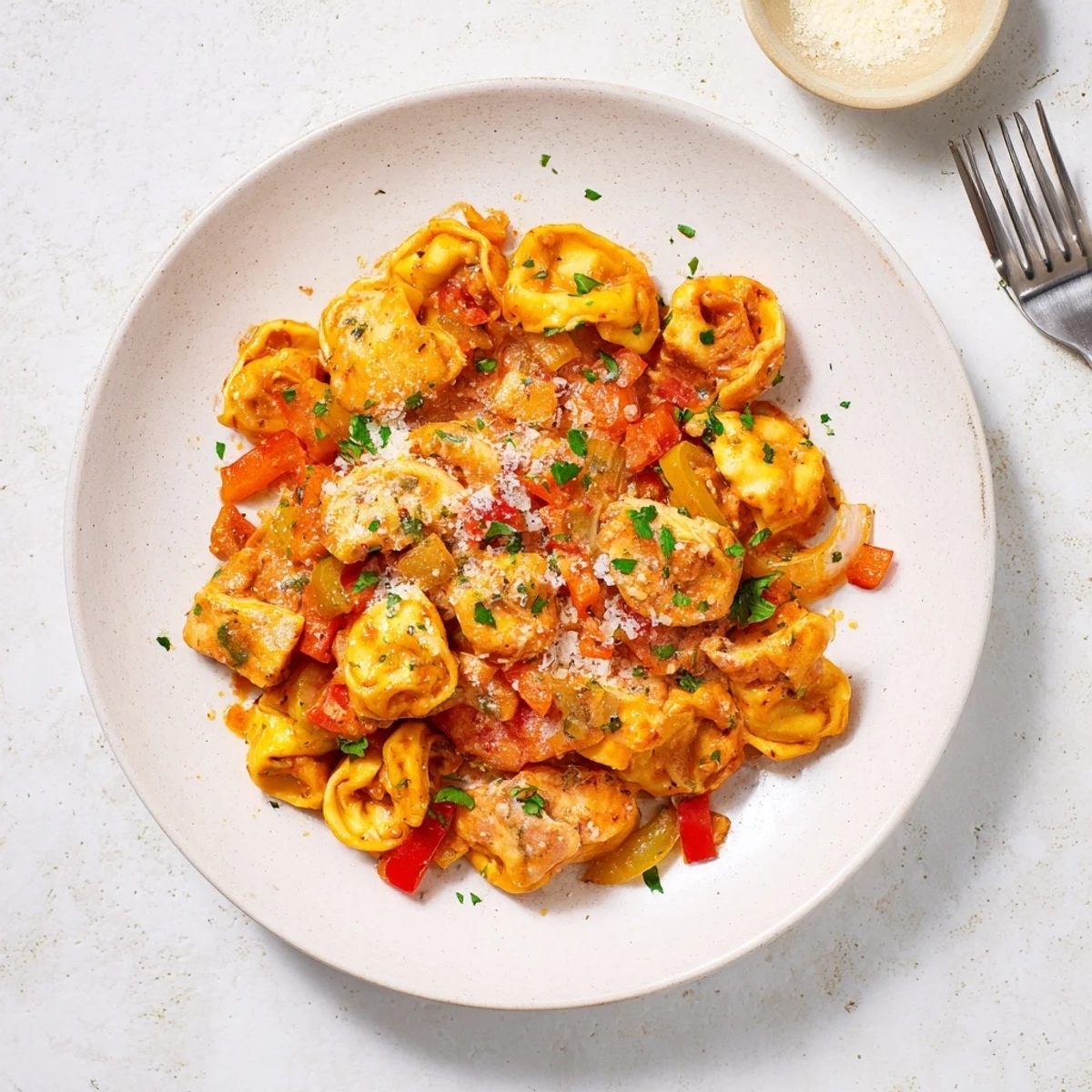 Delicious Zesty Cajun Garlic Parmesan Chicken Tortellini with tender chicken and cheesy pasta.  