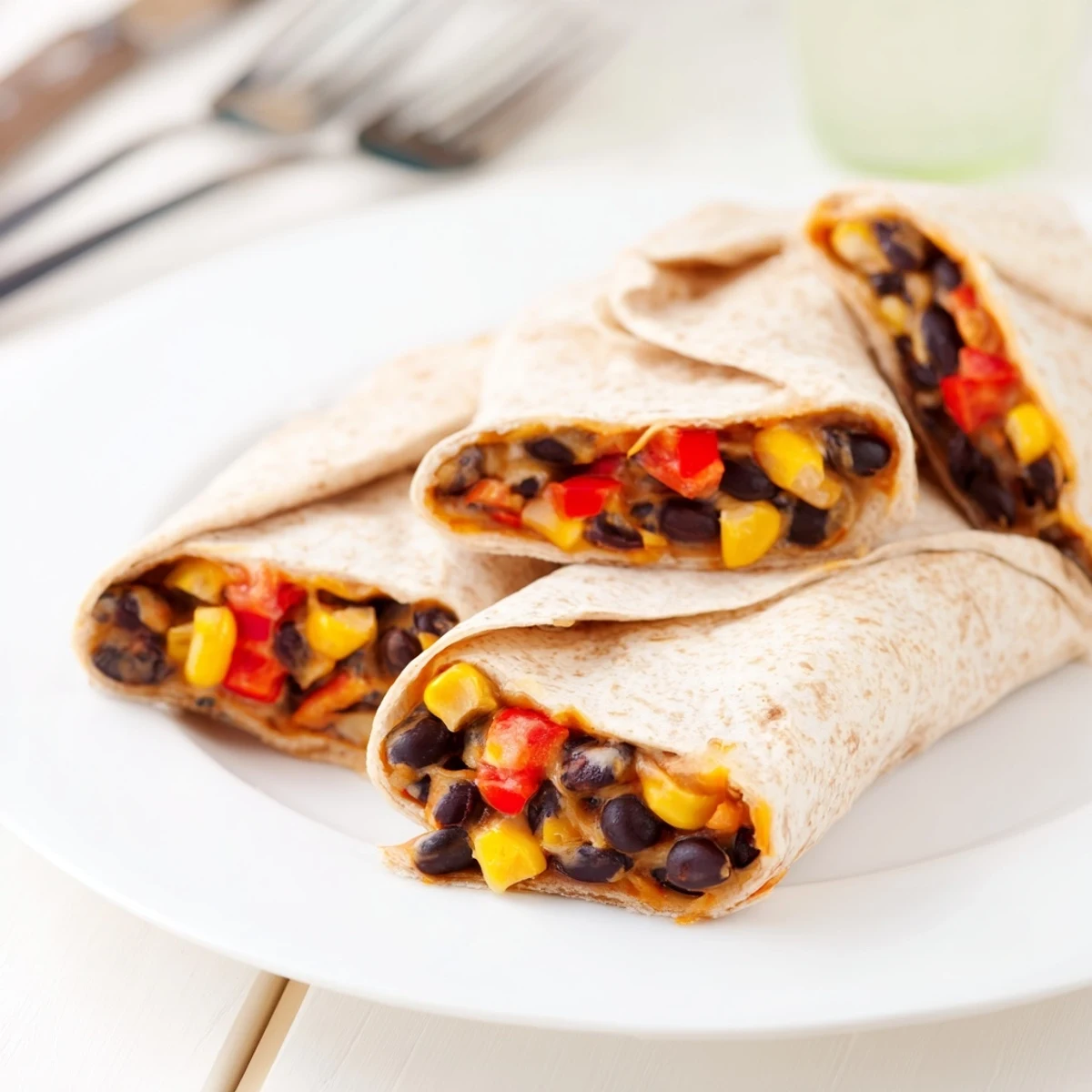 A hot, crispy tortilla wrap hack, filled with melty cheese and flavorful black beans inside.