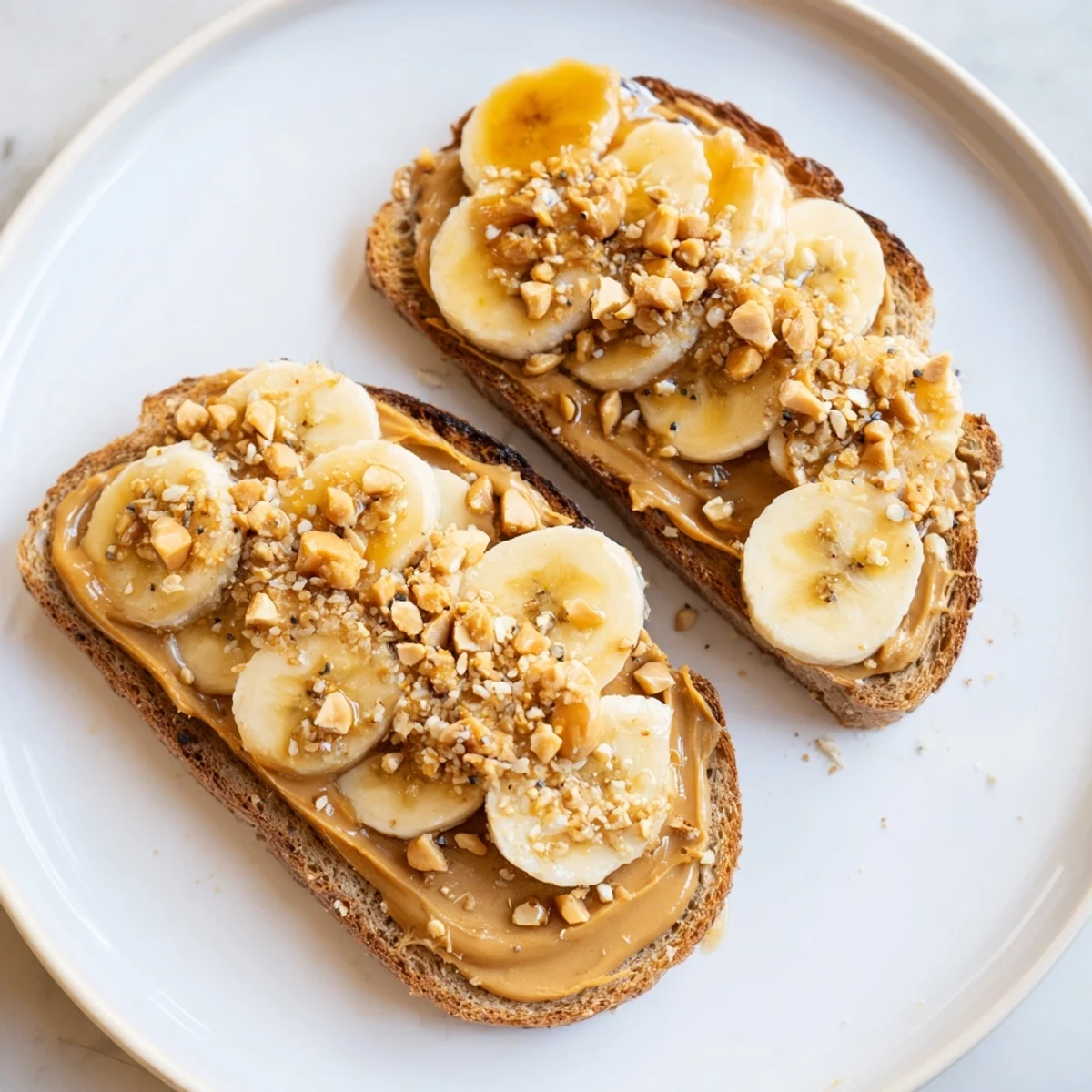 Golden toasted peanut butter and banana sandwich, drizzled with honey, ready to eat!