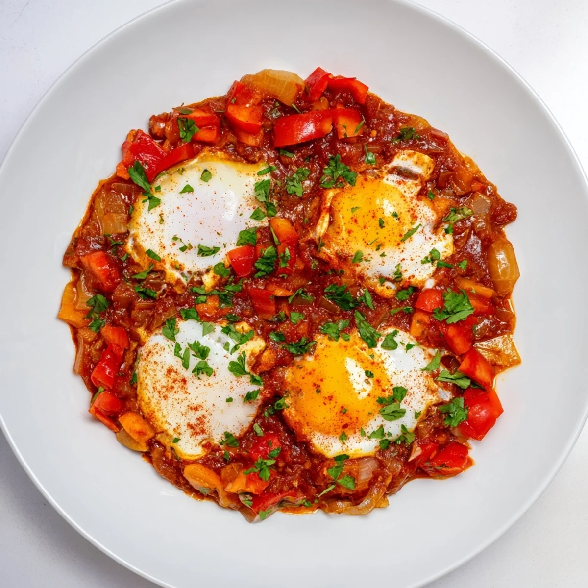 The warm, spiced tomato sauce embraces rich, baked eggs, a perfect savory baked eggs delight.