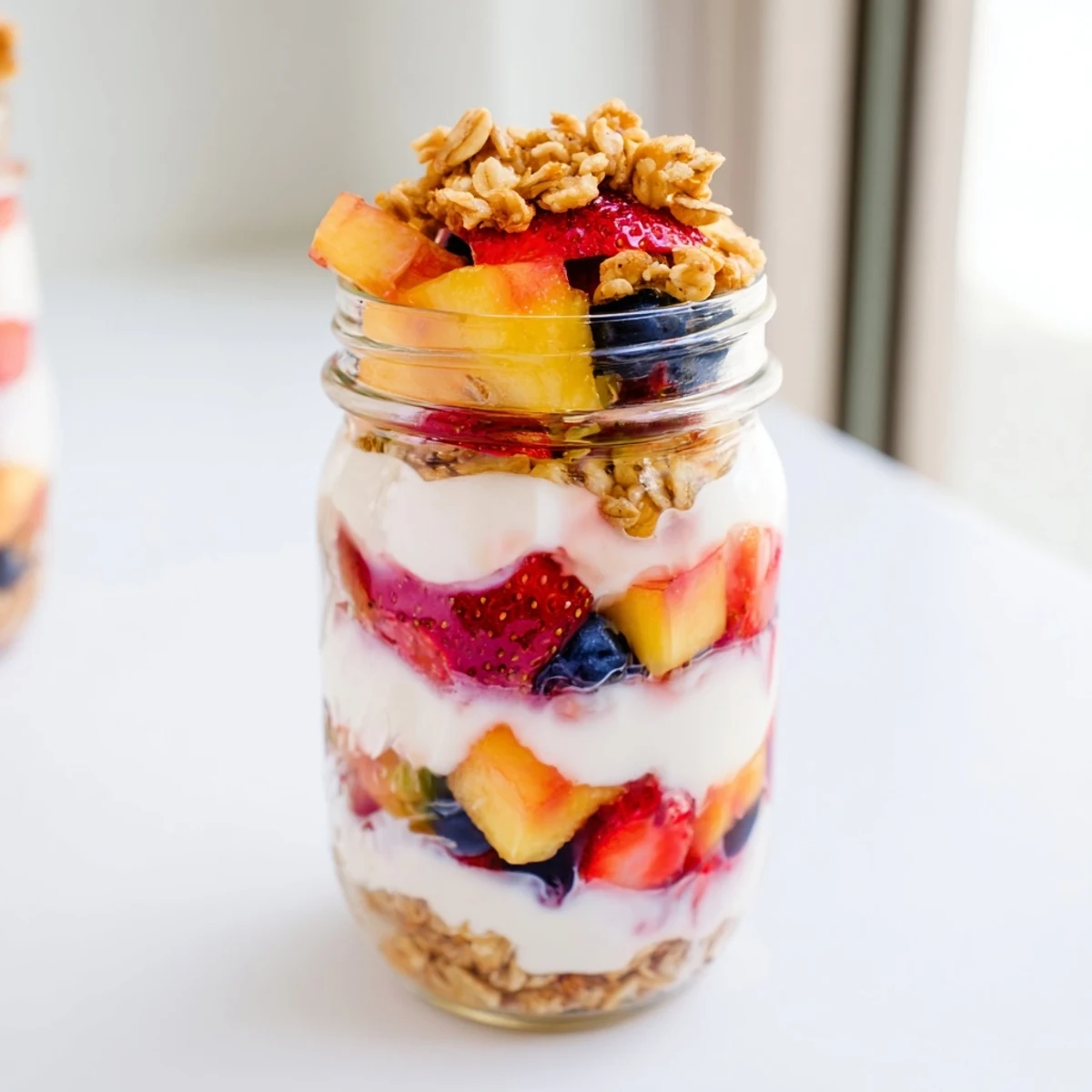 Vibrant layered yogurt parfait with fresh berries and crunchy granola ready to enjoy.