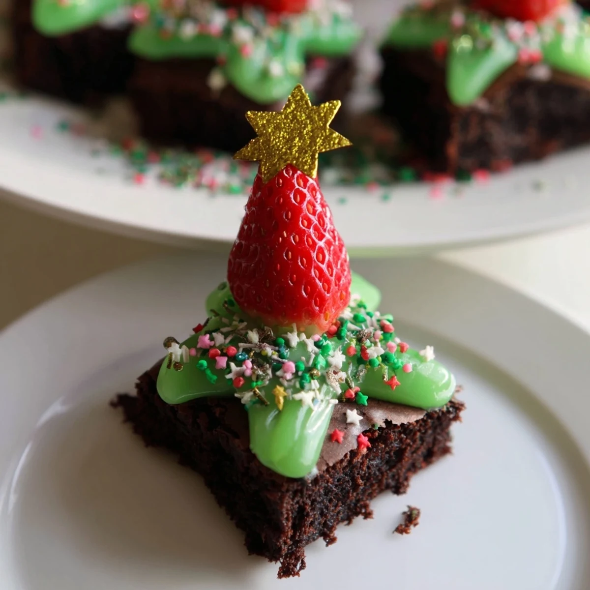 Express Christmas Tree Brownie Hats topped with festive green frosting, ready for your holiday celebrations.
