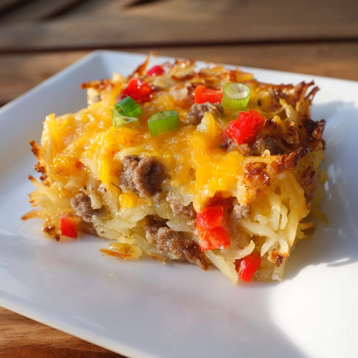 A hearty Christmas morning spread: delicious Quick Christmas Morning Hash Brown Bake with perfectly cooked eggs and veggies.