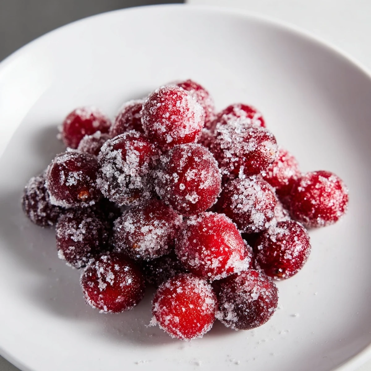 Shimmering vegan candied cranberry garnish coating cakes and cocktails with sugared beauty.
