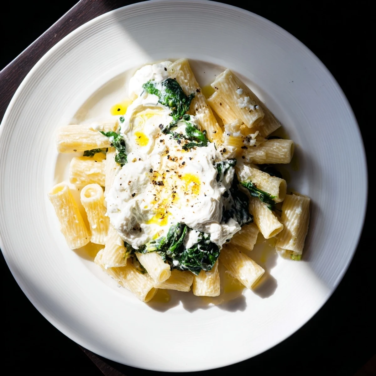 Imagine a warm baking dish of creamy Whipped Ricotta & Spinach Baked Pasta with a rich cheese crust.