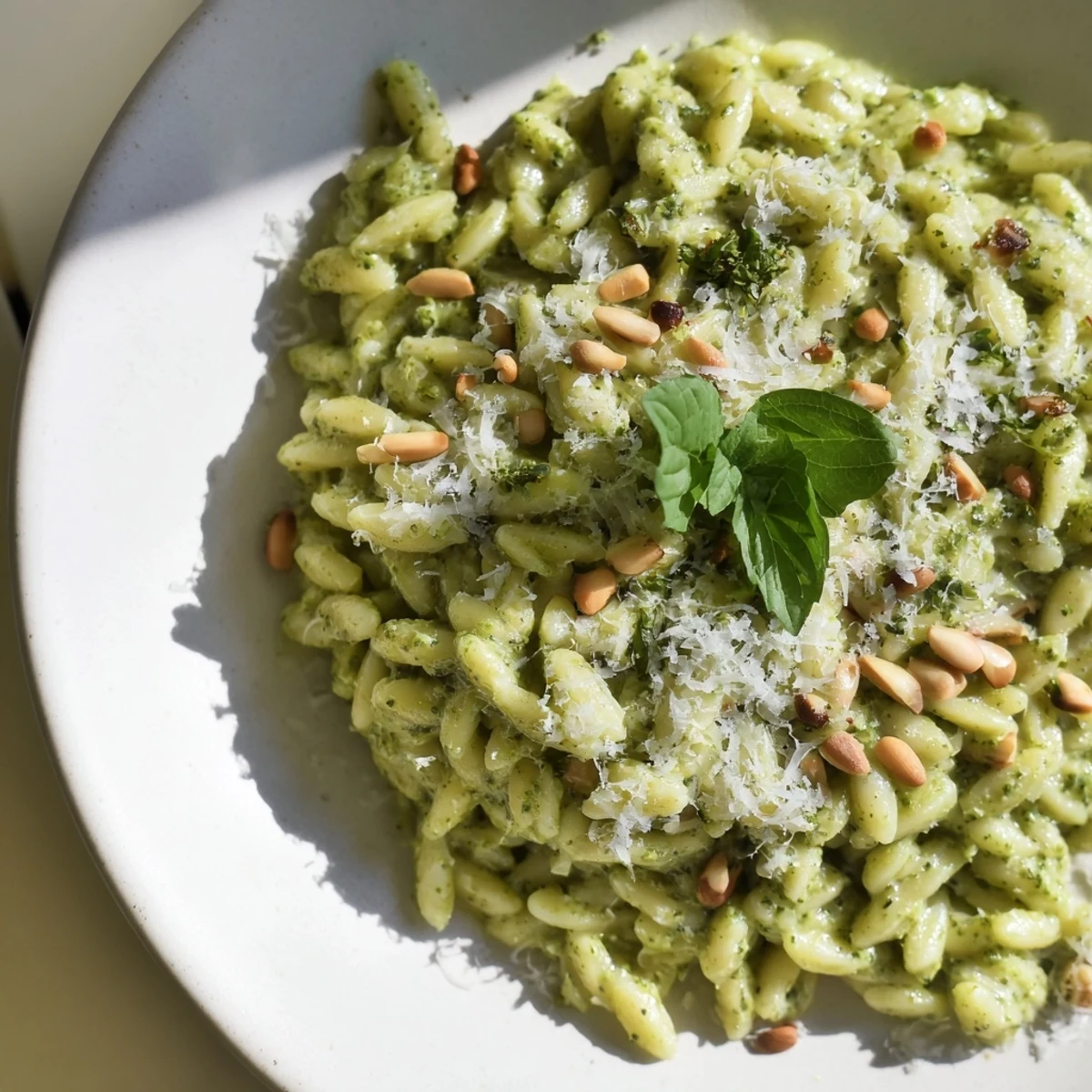 Quick and easy 15-Minute Creamy Pesto Risoni, a vegetarian pasta dinner ready in just minutes!