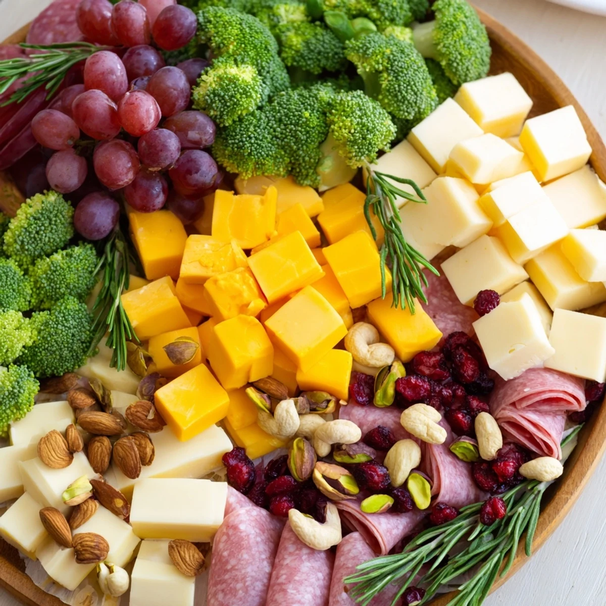 Festive Evergreen Tree Snack Board boasts colorful fruits, cheeses, and charcuterie perfect for a holiday appetizer.