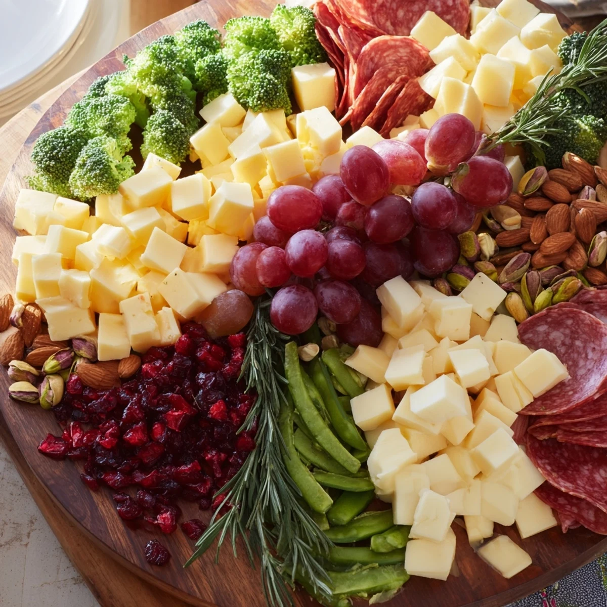A beautiful, artfully arranged Evergreen Tree Snack Board: a delicious, party-ready assortment of savory snacks.