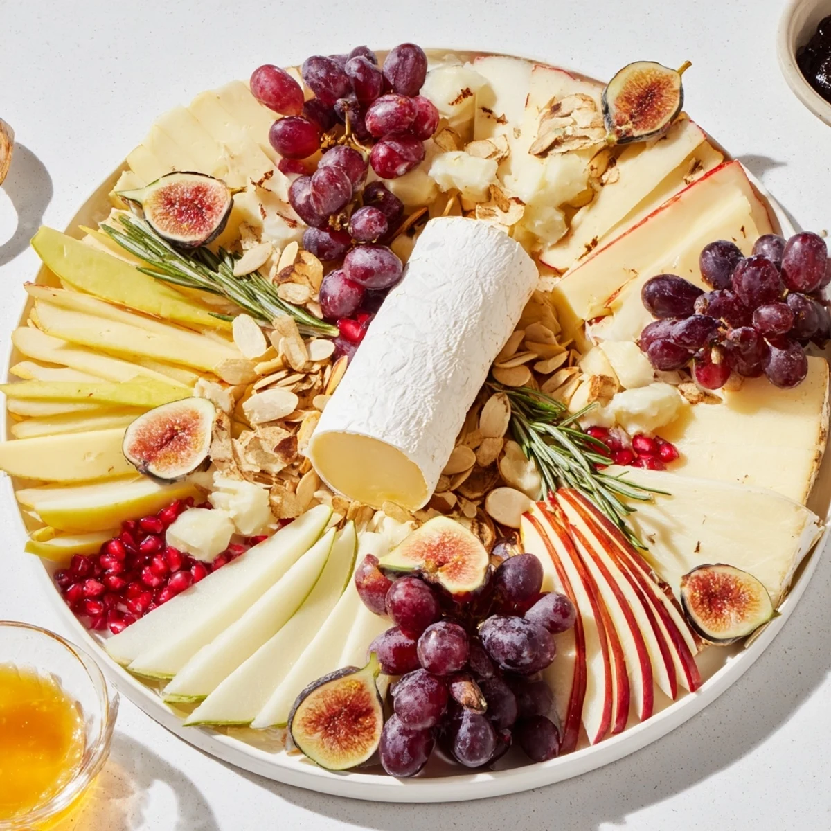 A beautiful Star of Bethlehem cheese platter arranged with colorful fruits and gourmet treats for serving.