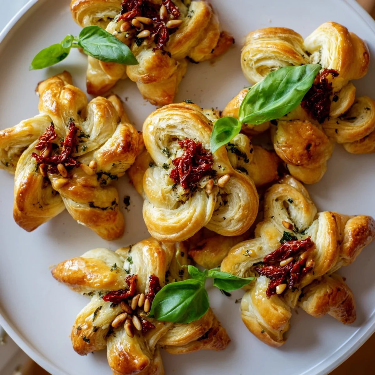 Golden-brown Poinsettia Puff Pastry Appetizer bursting with savory cream cheese filling, perfect for entertaining.