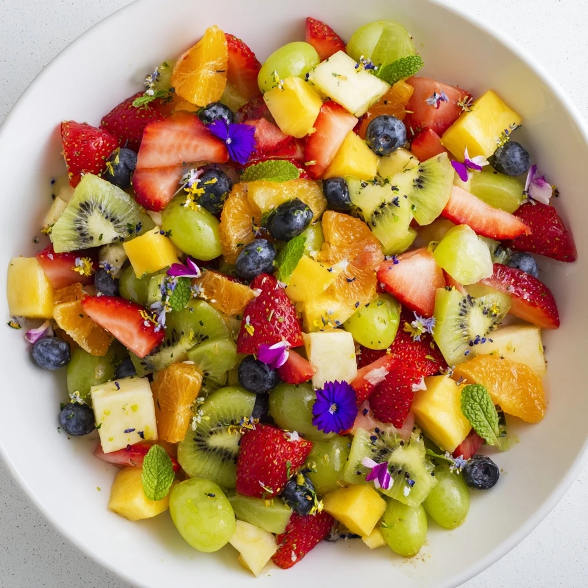A refreshing bowl of Festive Bow Fruit Medley arranged with an appealing visual appeal and freshness.