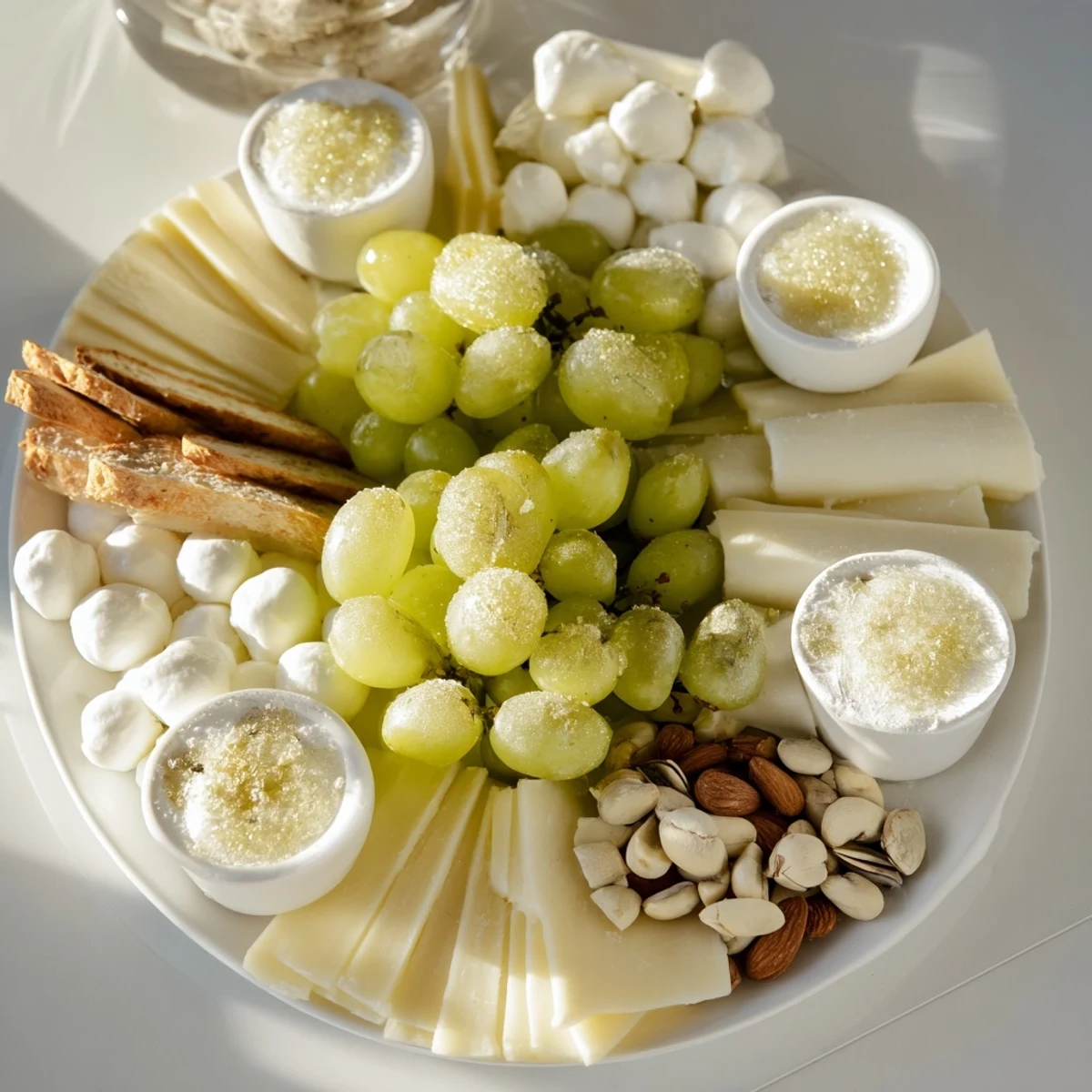 Sparkling Champagne Toast appetizer platter showcasing glistening grapes, creamy cheeses, and a touch of gold.