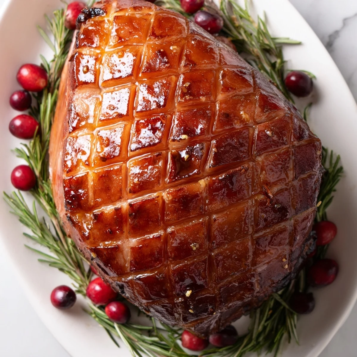 A glistening Glazed Ham Centerpiece Board, a holiday feast with inviting cheeses and vibrant fruits.