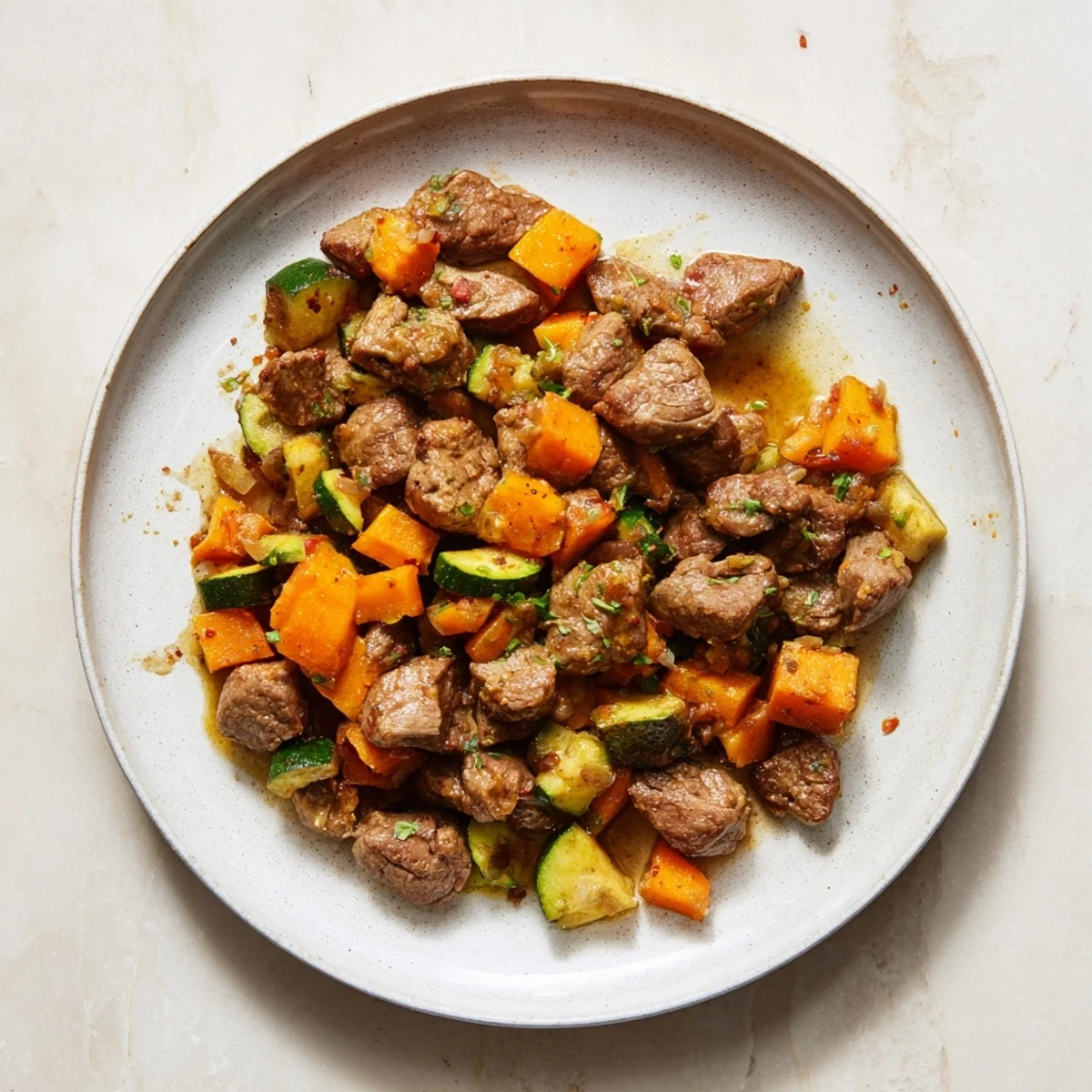 Homemade sweet lamb platter for baby: Mildly seasoned lamb stew with colorful diced veggies.