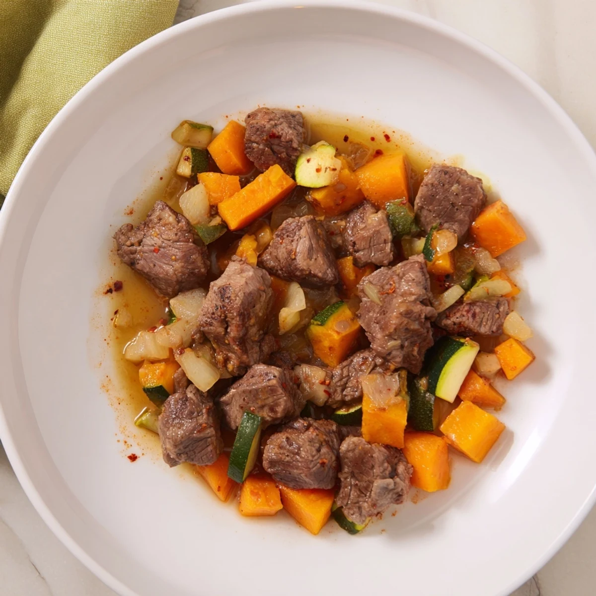 Sweet lamb platter for baby: Tender lamb and soft vegetables served in a baby bowl.