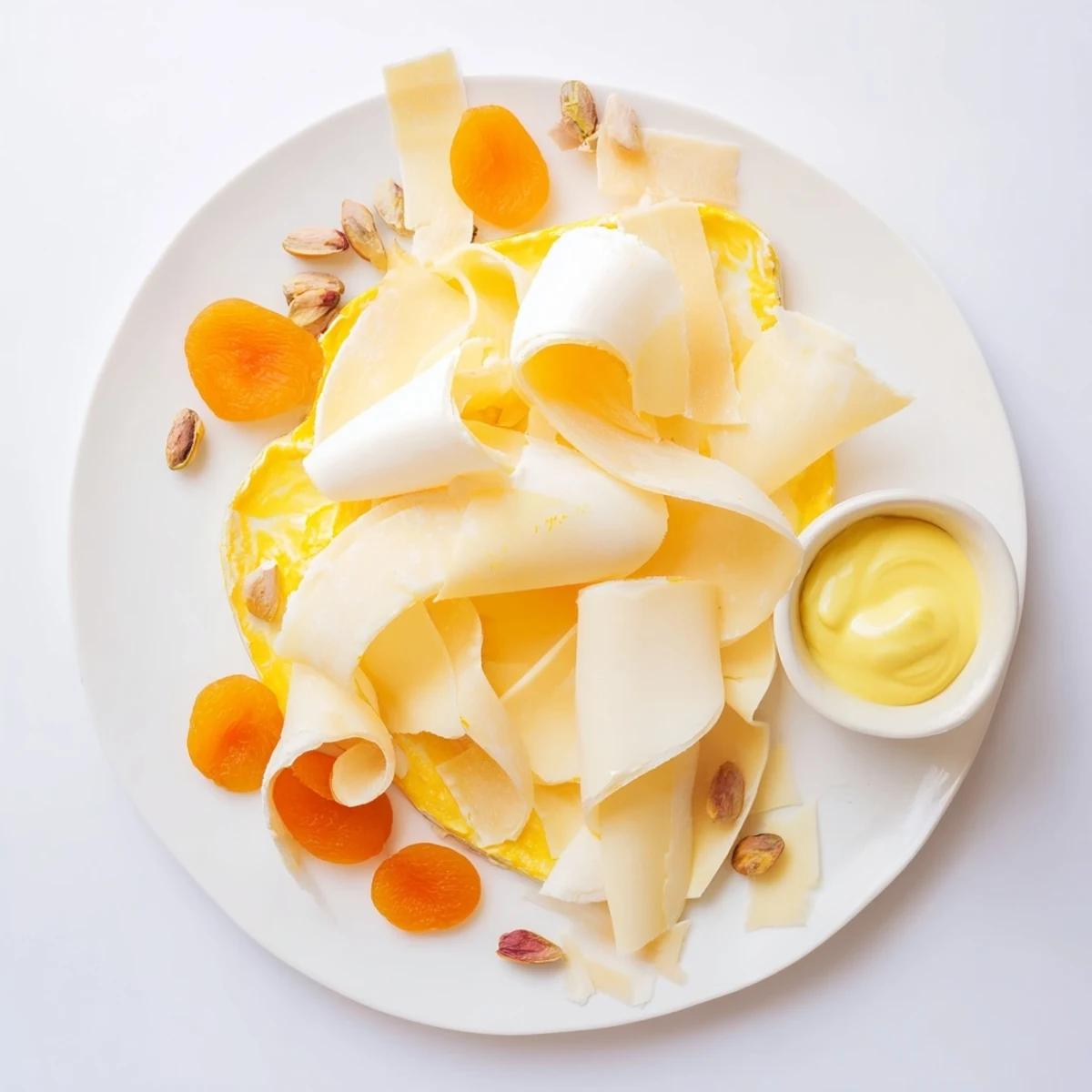 The Saffron Silk cheese board: a vibrant layout of yellow cheeses, creamy spreads, and fresh accompaniments.