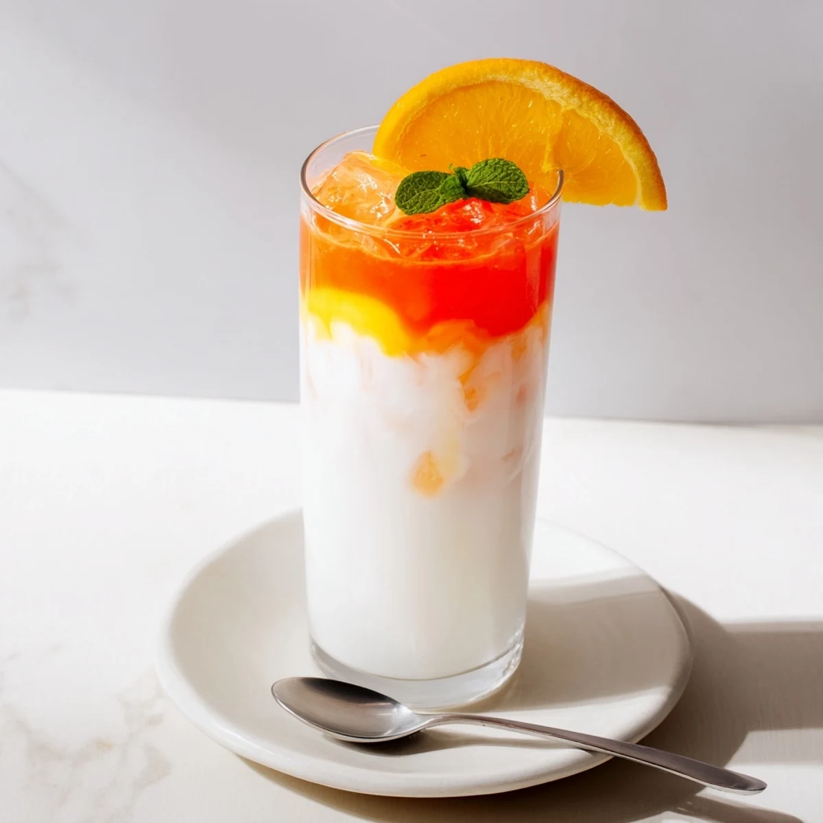 See the elegant layers of The Alpine Sunrise, a refreshing, non-alcoholic brunch drink.