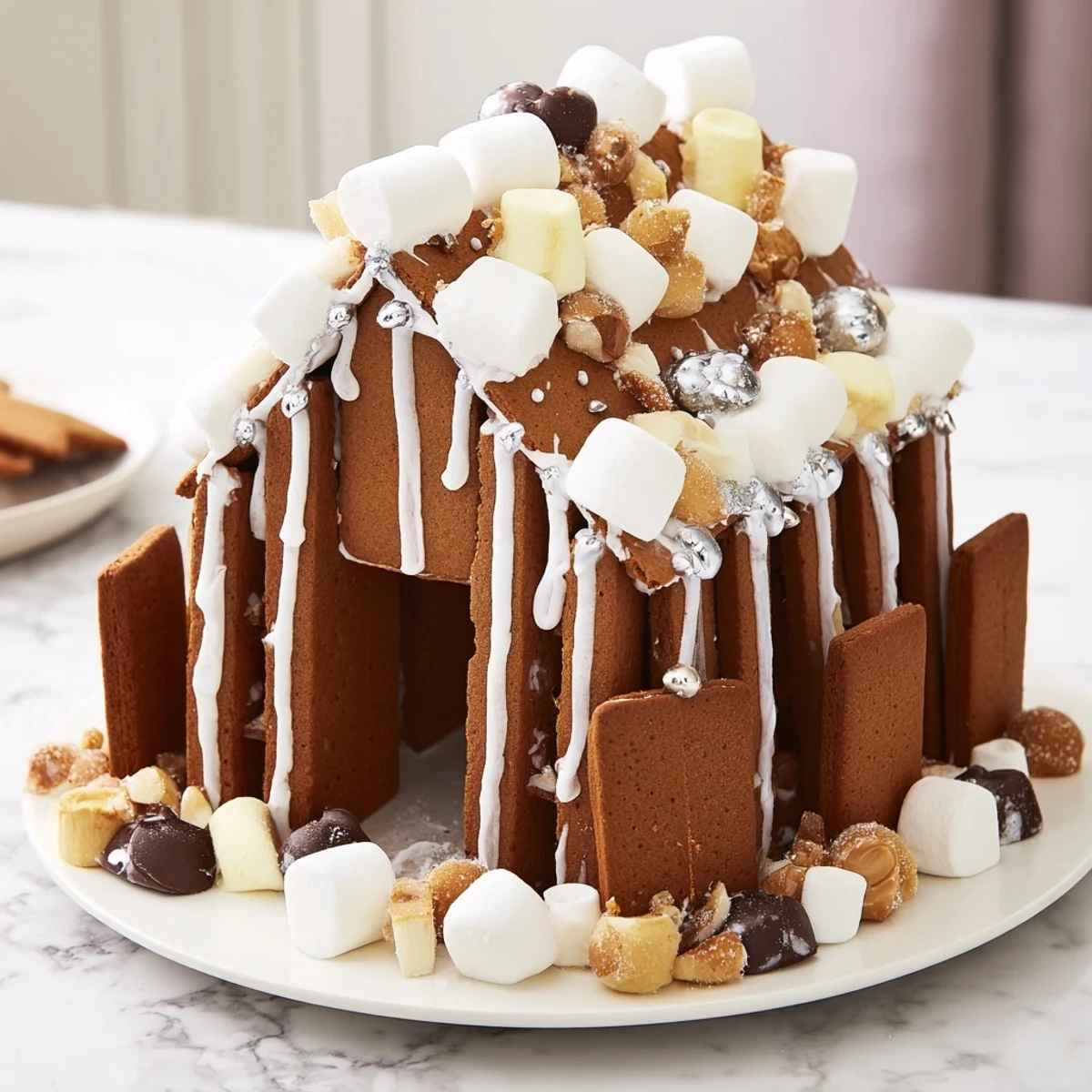 A detailed shot of a festive gingerbread house frame, ready for your holiday spreads.