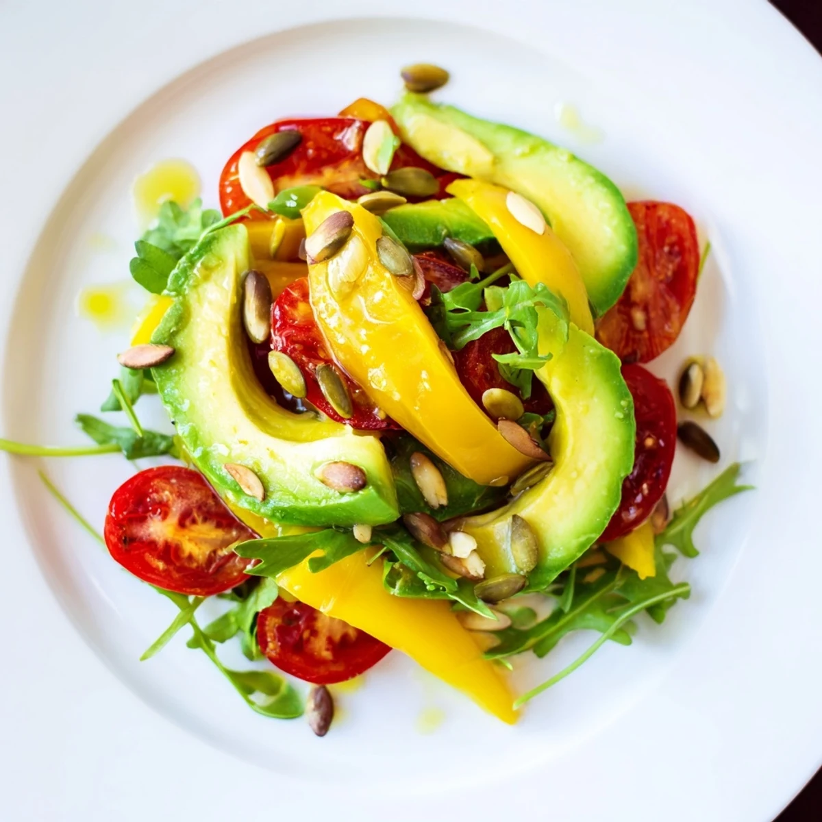 Golden Ratio Salad with vibrant colors, perfectly arranged, ready to be drizzled with dressing.