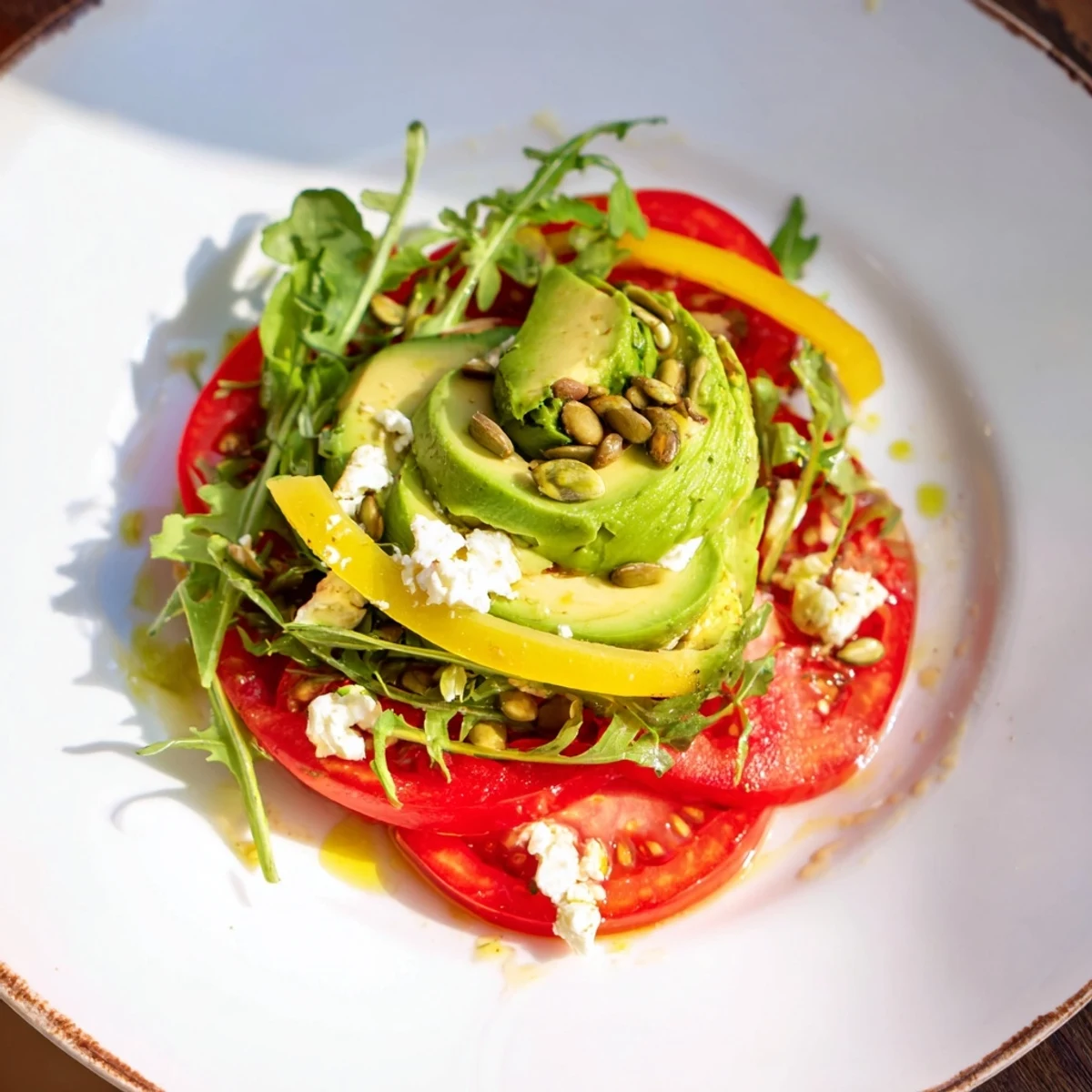 Ready-to-eat Golden Ratio Salad, featuring feta cheese and pomegranate seeds, perfect for entertaining.
