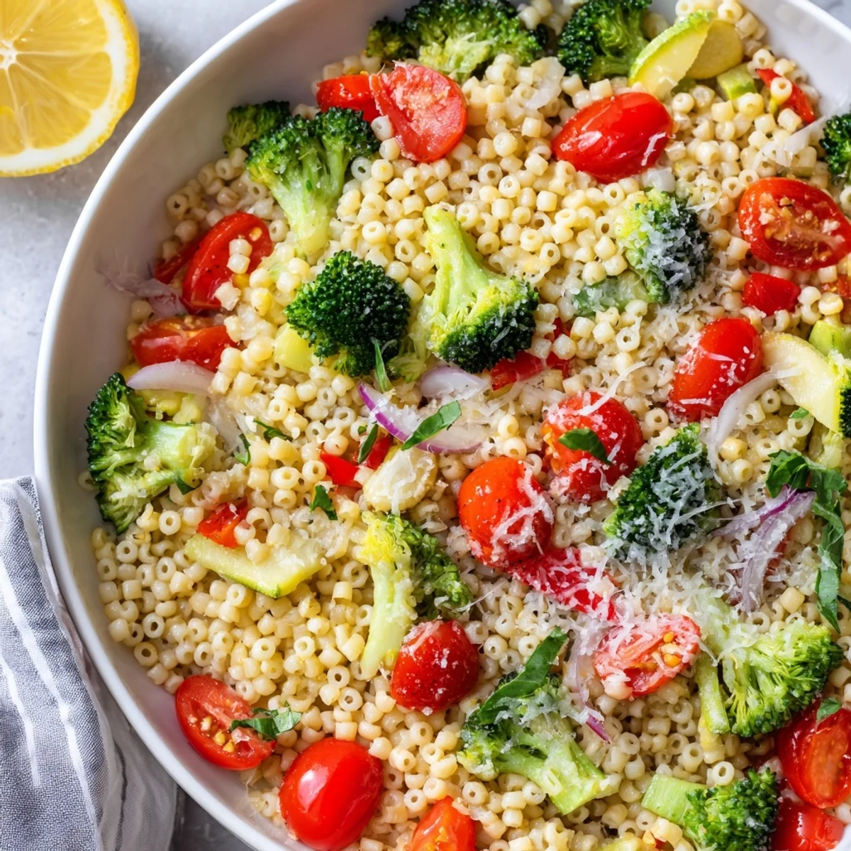 Golden-brown air-fried vegetables and tender ditalini, a flavorful Italian-inspired dinner.