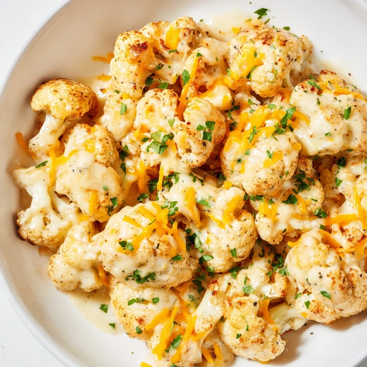 A comforting casserole of Cheesy Cauliflower Mac with melted cheese and tender cauliflower florets, perfect lunch.