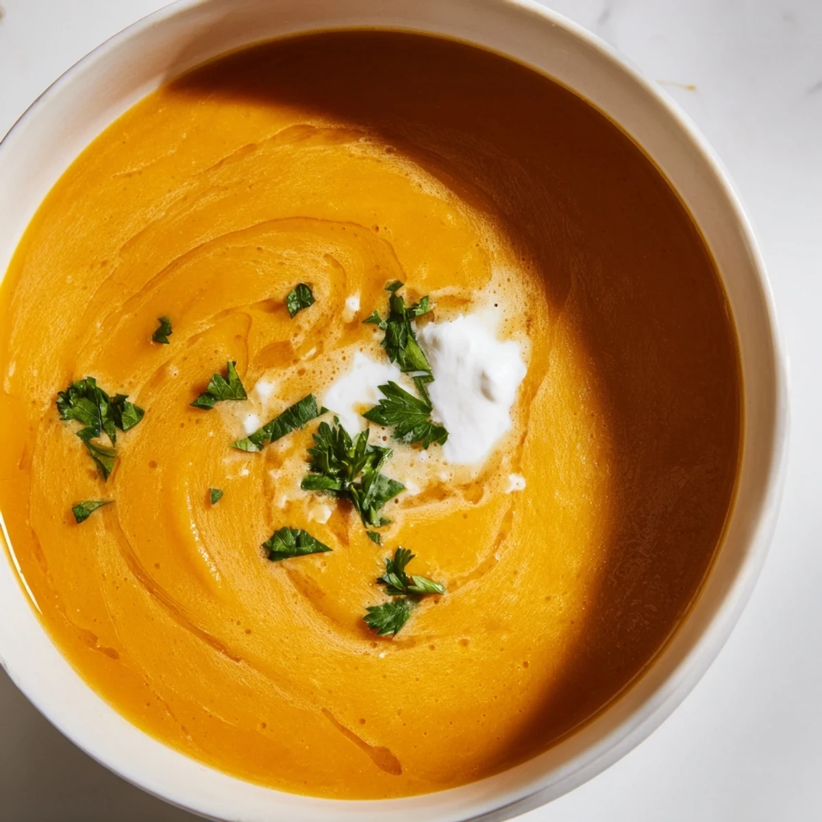 Golden Sweet Maple Carrot Soup, blended smooth and creamy, perfect for a cozy, chilly evening.