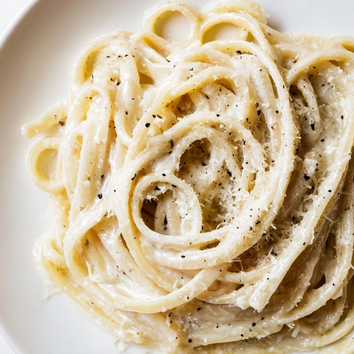 Creamy, golden Lazy Girl Three-Ingredient Pasta glistening after being tossed with Parmesan.