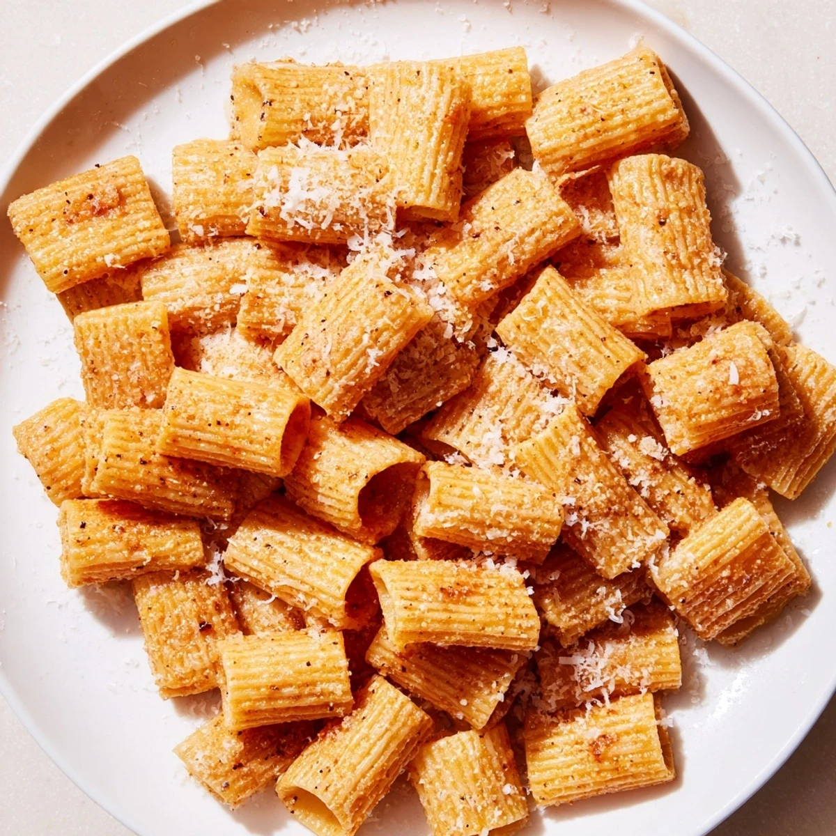 Air-fried pasta chips, perfectly golden and seasoned, ready as a quick and easy Italian-American snack.