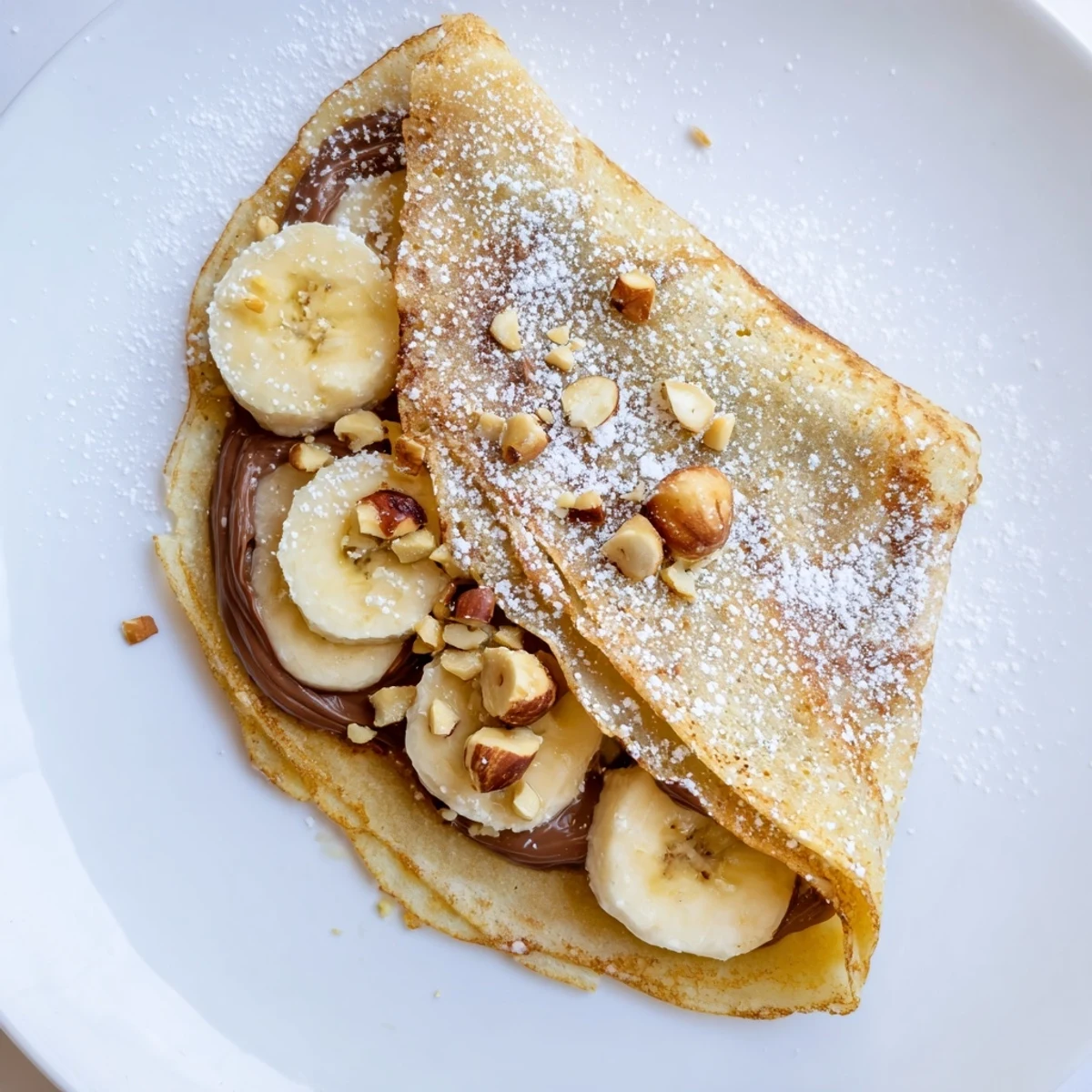 Golden-brown Banana Nutella Wrap, folded and crispy, oozing warm Nutella and sliced bananas.