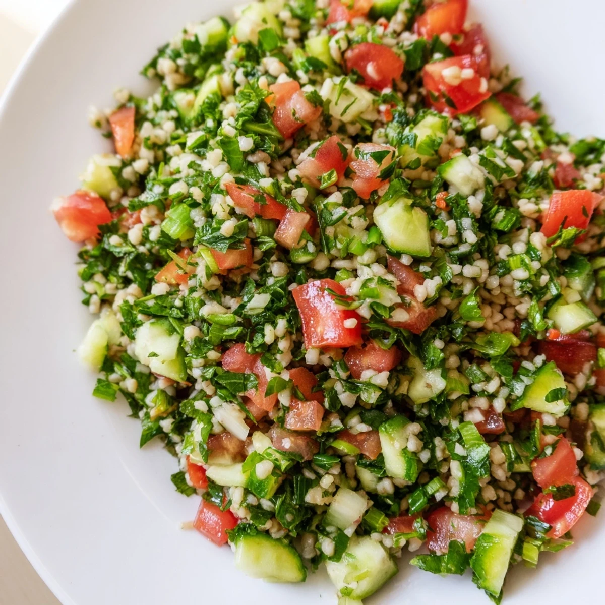 Delicious Lebanese Tabbouleh Salad, beautifully presented and ready to serve as a side dish.