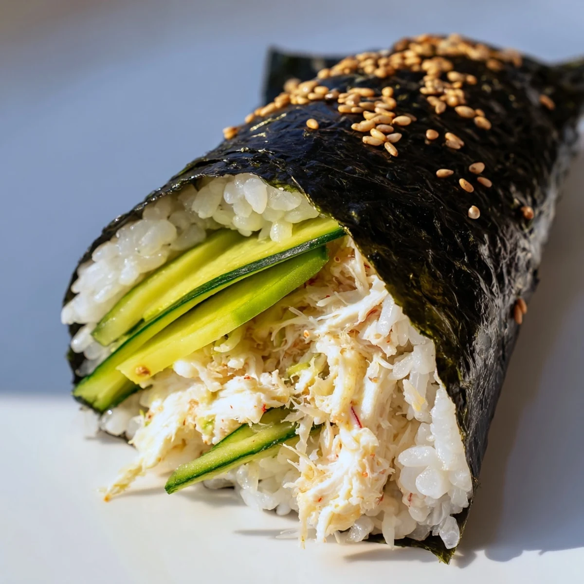 Fresh Sushi Rice Hand Rolls with vibrant fillings ready for dipping in soy sauce and wasabi.