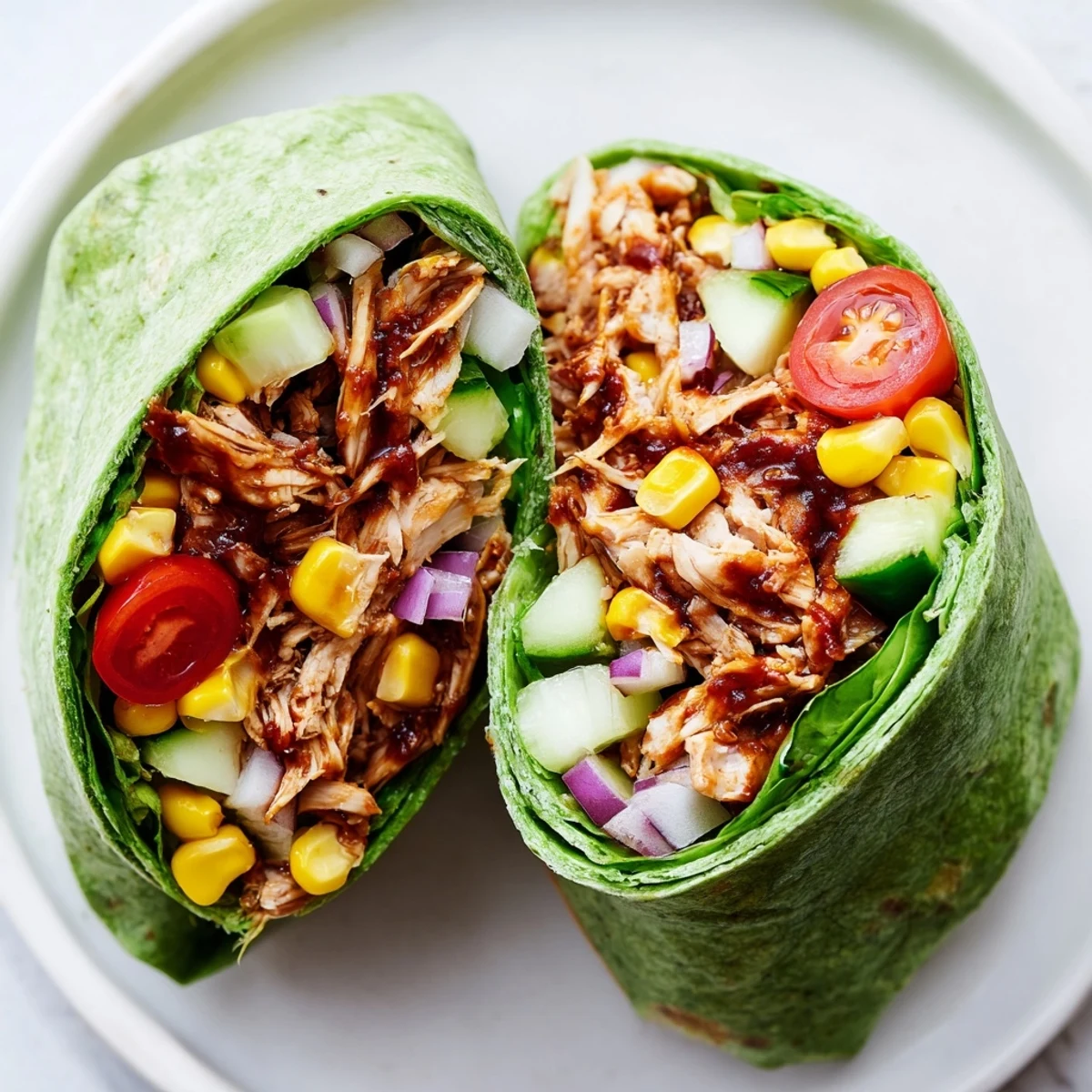 A delicious BBQ Chicken Salad Wrap ready to eat, perfect for a quick lunch or light dinner.