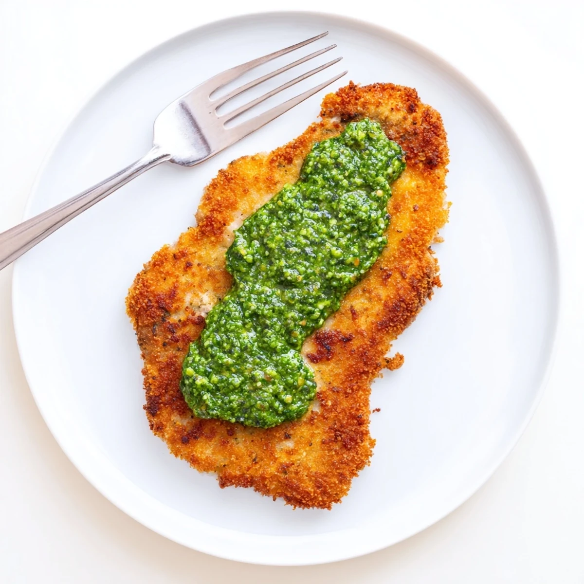 Savory Crispy Pesto Chicken Cutlets plated with fresh basil, ready for a delicious weeknight dinner.