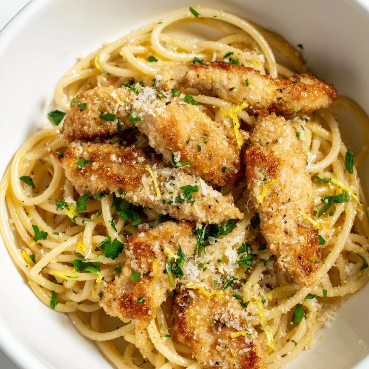 Savory Brown Butter Lemon Chicken Pasta served with lemon wedges on the side, a simple 35-minute main dish for four.