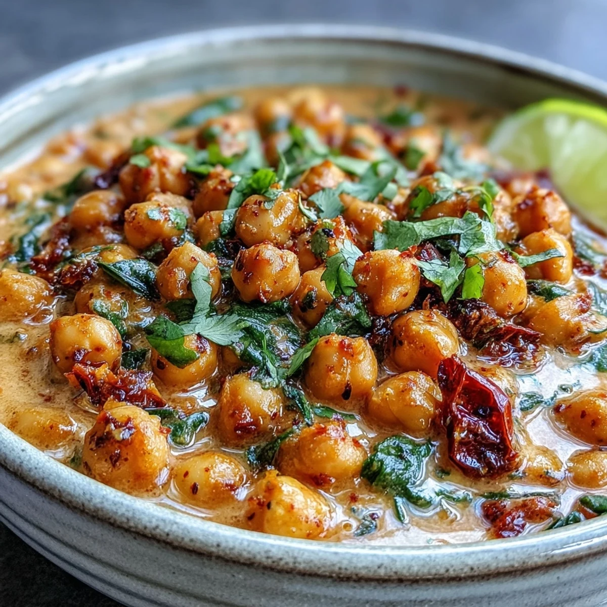 Creamy, flavorful chickpea curry bowl with fresh cilantro garnish, ready in 40 minutes.